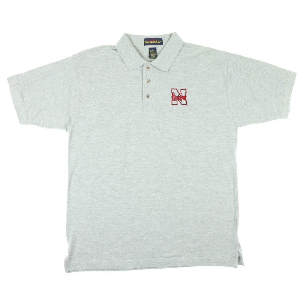 Nebraska Huskers Polo Shirt Men Large Peregrine Bay Gray Excellent Embroidered